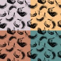 Set seamless pattern with ink feather swan. hand drawn Royalty Free Stock Photo