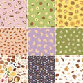 Set of seamless pattern of nuts and seeds. Kitchen, cooking print Royalty Free Stock Photo