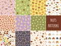 Set of seamless pattern of nuts and seeds. Kitchen, cooking print Royalty Free Stock Photo