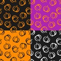 Set of seamless pattern with orange pumpkin. Black halloween design. Vector illustration.