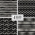 Set of seamless pattern silver glitter stripes, zigzag chevron, wavy stripe