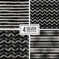 Set of seamless pattern silver glitter stripes, zigzag chevron, wavy stripe Royalty Free Stock Photo