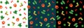 Set of seamless pattern for St. Patricks day with stylish print. Hat, beard, mustache, clover leaf, sock. Colored