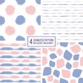 Set of seamless pattern stripes, polka dots, mosaic spots in color 2016 rose quartz and serenity Royalty Free Stock Photo