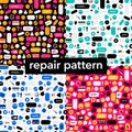 Set of seamless pattern from thematic icons of repair subjects. Concept background for the repair center service with text