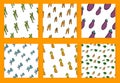 Set of seamless pattern with thin outline vegetables icon on white background.