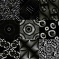 Set of seamless patterns, abstract backgrounds 7. Dark, gray and green, desaturated, with lot of black spots.