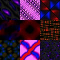 Set of seamless patterns, abstract backgrounds, group 2 item 6. Dark, green and orange, red and blue. Royalty Free Stock Photo