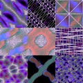 Set of seamless patterns, abstract backgrounds, group 2 item 3. Like in fog, red, blue and violet, shining.