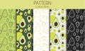 A set of seamless patterns with avocado. Flat design illustration with fruit in stylish green colors. Monochrome pattern Royalty Free Stock Photo