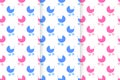 Set of seamless patterns with baby prams. Pink and blue strollers background for scrapbooking or wrapping paper