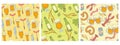 Set of seamless patterns with beer and snacks. Vector graphics