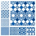 Set of seamless patterns - blue ceramic