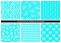 Set of seamless patterns of bright neon turquoise color. Royalty Free Stock Photo