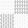 Set of seamless patterns with cats muzzles and paws. Vector black and white backgrounds with isolated objects. Royalty Free Stock Photo