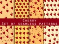 Set of seamless patterns with cherries. For wallpaper, bed linen, tiles, fabrics, backgrounds. Royalty Free Stock Photo