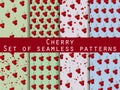 Set of seamless patterns with cherries. For wallpaper, bed linen, tiles, fabrics, backgrounds. Royalty Free Stock Photo