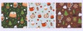 Set of seamless patterns with Christmas food and drinks. Vector graphics Royalty Free Stock Photo