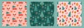 Set of seamless patterns for Christmas and New Year. Vector cute holiday backgrounds