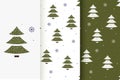 Set of seamless patterns of Christmas trees and snowflakes in flat style. Collection of cards with traditional Christmas elements Royalty Free Stock Photo