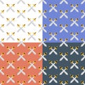 set of seamless patterns with of crossed knight swords. Tournament, beginning of medieval duel. Ornament for decoration and Royalty Free Stock Photo