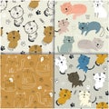Set of seamless patterns with cute cats. vector illustration for textile,fabric.