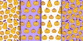 Set of seamless patterns with cute little pumpkins - cartoon backgrounds for funny Halloween textile or wrapping paper design