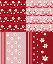 Set of seamless patterns with flowers and strips. Royalty Free Stock Photo