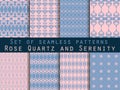 Set of seamless patterns. Geometric seamless pattern. Rose quartz and serenity violet colors. Royalty Free Stock Photo