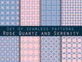 Set of seamless patterns. Geometric seamless pattern. Rose quartz and serenity violet colors. Royalty Free Stock Photo