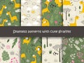 Set of seamless patterns with Giraffes and plants Royalty Free Stock Photo