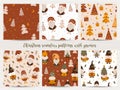 Set of seamless patterns with gnomes and chtistmas trees.
