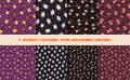 Set of 8 seamless patterns with Halloween cupcakes. Pumpkin, ghost, tombstone, brain. Vector Royalty Free Stock Photo