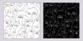 A set of seamless patterns of hand-drawn abstract faces of men and women in line art style. Modern minimalist black and white Royalty Free Stock Photo