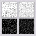 A set of seamless patterns of hand-drawn abstract faces of men and women in line art style and straight lines. Modern minimalist Royalty Free Stock Photo