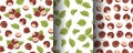 Set of Seamless Patterns with Hazelnuts and Hazel Leaves in Flat Style. Natural Woodland Texture for Packaging, Textile, Wallpaper Royalty Free Stock Photo