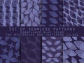 Set of seamless patterns in the Indian style. Cornflower blue, navy blue, mysterious and inspiring. Royalty Free Stock Photo