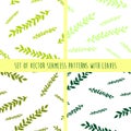 Set of seamless patterns with leaves and branches. Different shades of green patterns