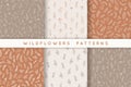 Set of seamless patterns with leaves, herbs, wildflowers Royalty Free Stock Photo