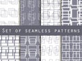 Set seamless patterns with lines and squares. Black and white color. Royalty Free Stock Photo