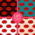 Set of seamless patterns with lips.