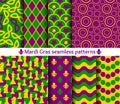 Set of seamless patterns for Mardi Gras. Royalty Free Stock Photo