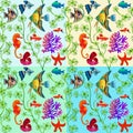 Set of seamless patterns of marine life Royalty Free Stock Photo