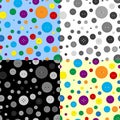 Set of seamless patterns of multi-colored round buttons of clothes in rainbow colors. Vector Royalty Free Stock Photo