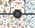 Set of seamless patterns with mythical beasts