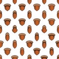 Set of seamless patterns with oak acorns. Colored vector backgrounds. Royalty Free Stock Photo