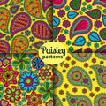 Set of seamless patterns with paisleys and flowers Royalty Free Stock Photo