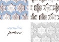 Seamless light blue pattern with three-dimensional paper snowflakes with shadow