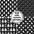 Set of seamless patterns with pears; black and white vector illustration. Royalty Free Stock Photo