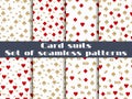 Set of seamless patterns with playing cards suits. Numerals cards. Royalty Free Stock Photo